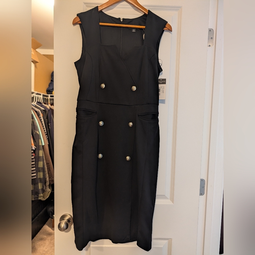 Tahari ASL Black Double-Breasted Mini Dress